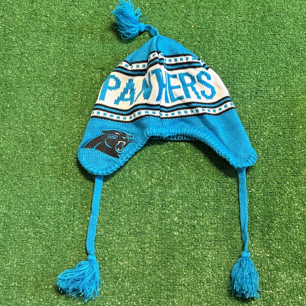 Blue Panthers Knit Beanie with Tassels